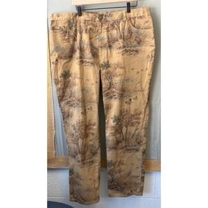 Lauren Ralph Lauren Pants 20W Scenic Duck Marsh Print Stretch Twill Tan Vintage